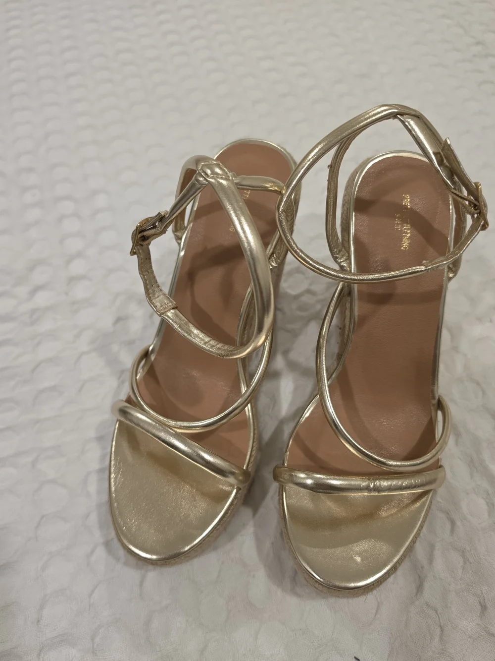 Gold Espadrille Wedge Sandals with Ankle Strap